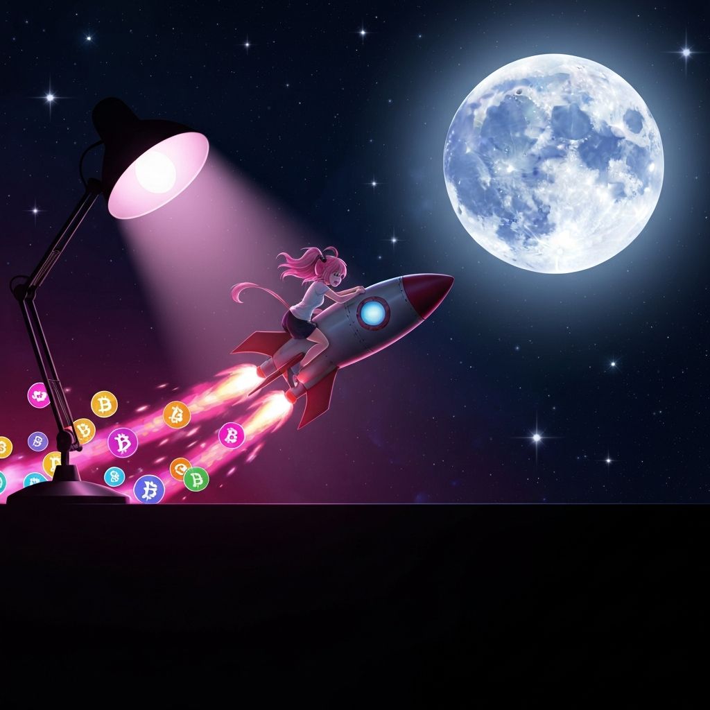 Tsundere anime girl riding a rocket to the moon